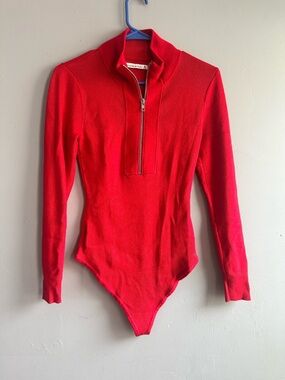 Abercrombie & Fitch Red Zip-Front Long Sleeve Bodysuit